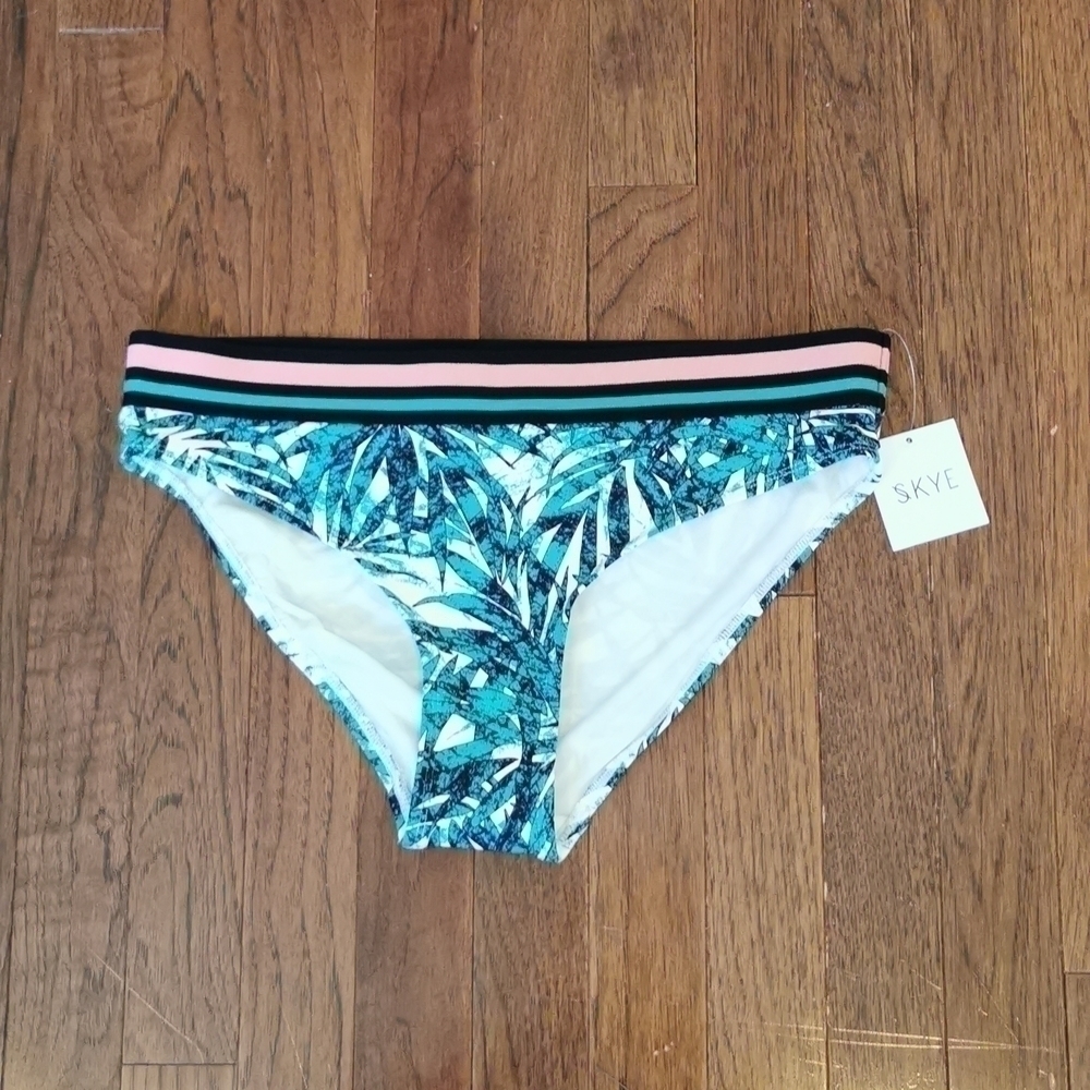 SKYE Bikini Bottom Mid Rise Striped Floral Large New
